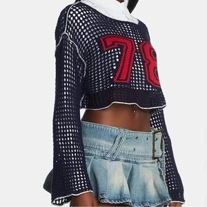 Jaded London Navy and Red Crochet Top